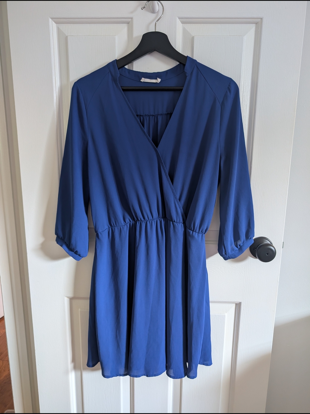Lush Women's Royal Blue 3/4 Length Sleeve Wrap Dress Size Large